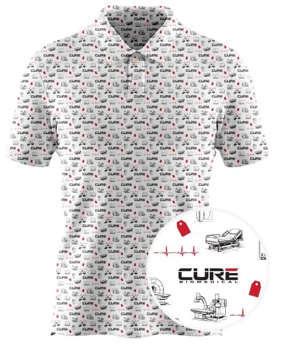 Cure Biomedical custom all-over print polo