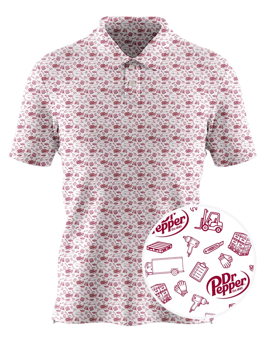 Custom all-over print polo for Dr Pepper