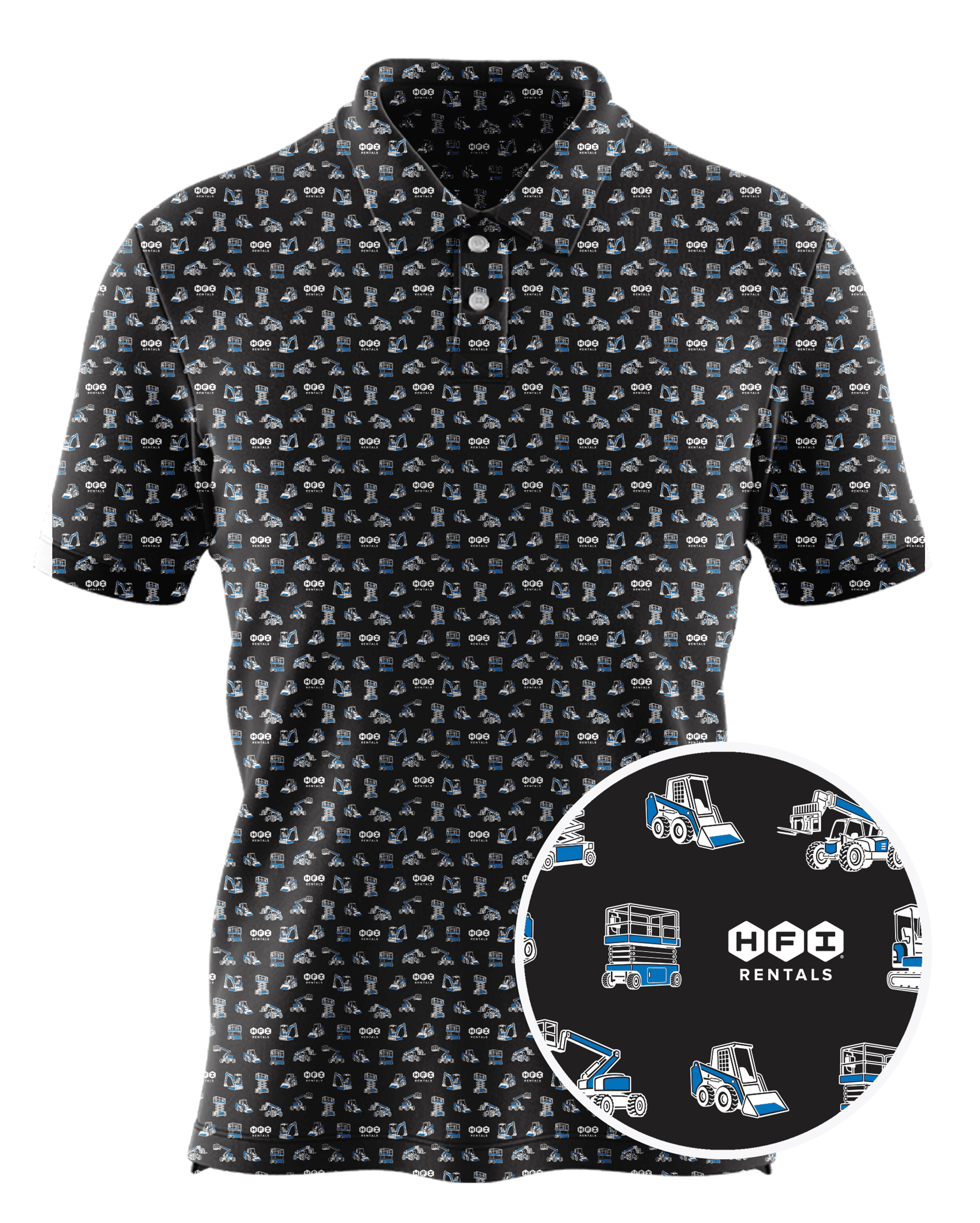HFI Rentals custom all-over print polo