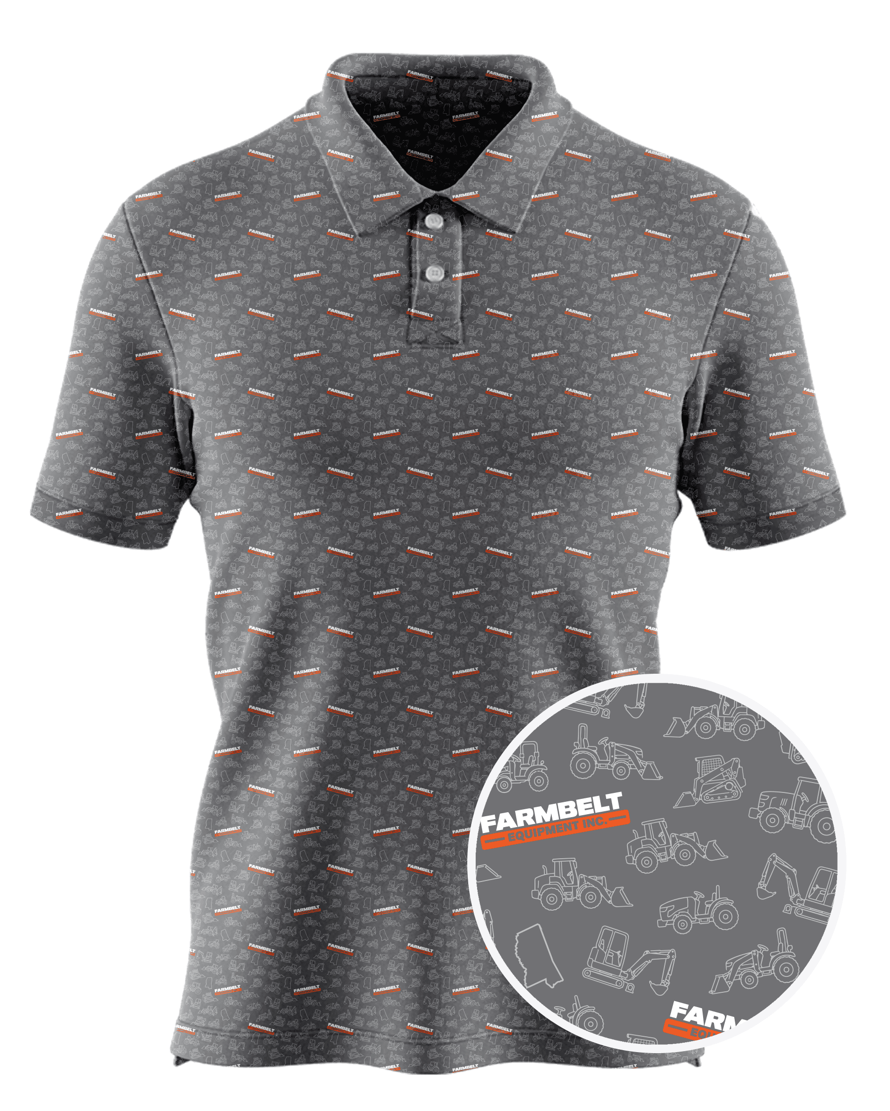 Farmbelt Equipment custom all-over print polo