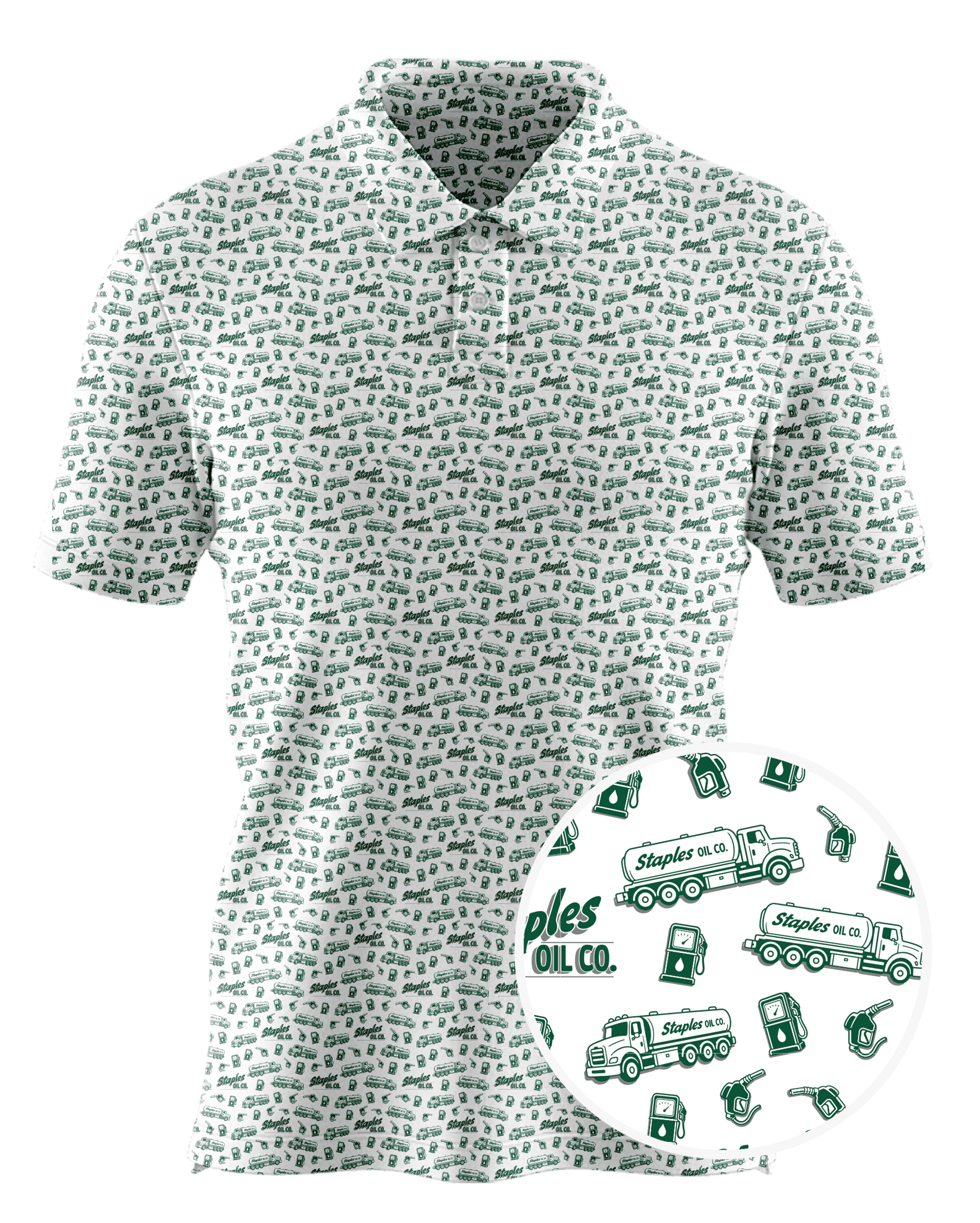 Staples Oil custom all-over print polo