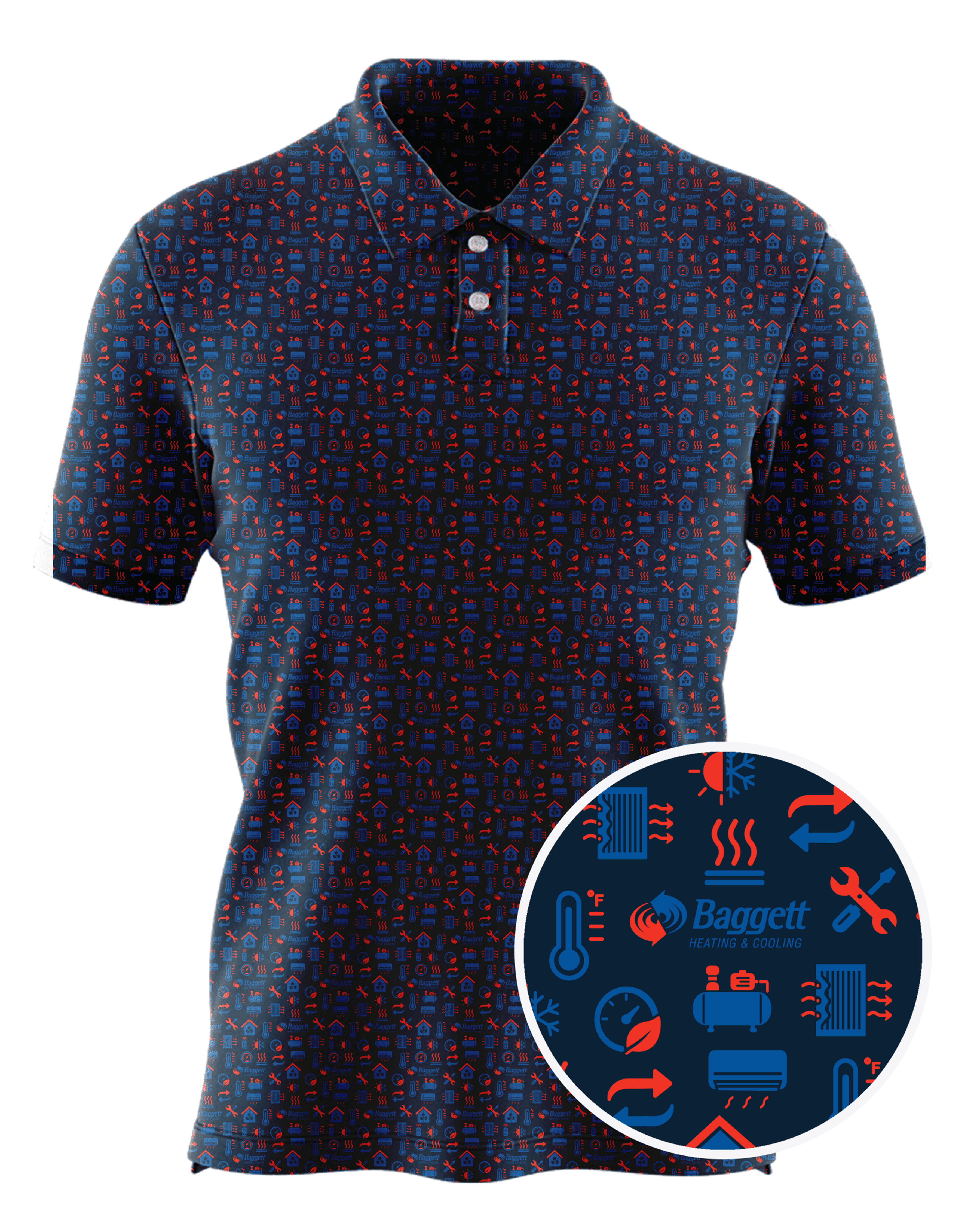 Baggett Heating and Cooling, Inc. custom all-over print polo