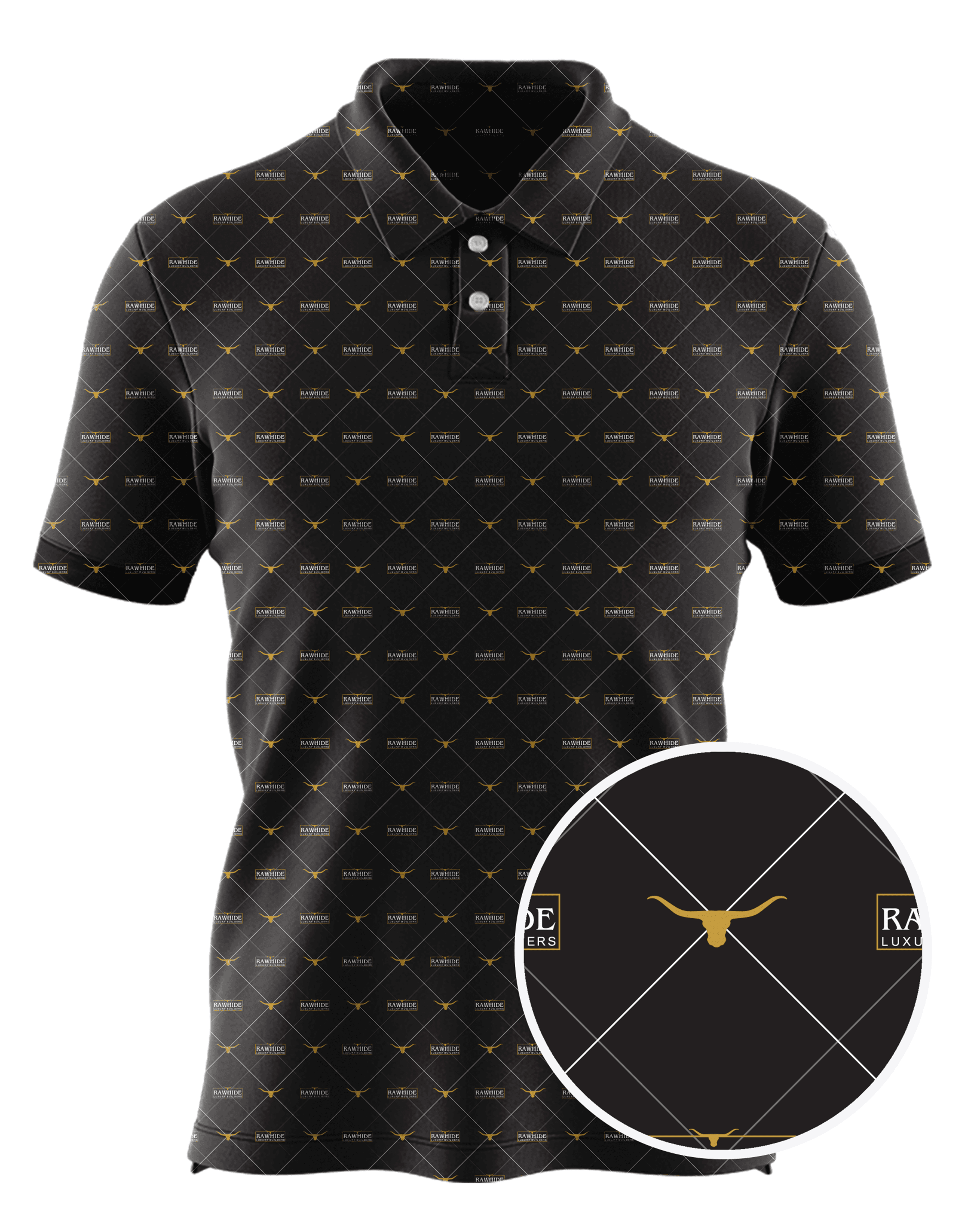 Rawhide Luxury Builders custom all-over print polo