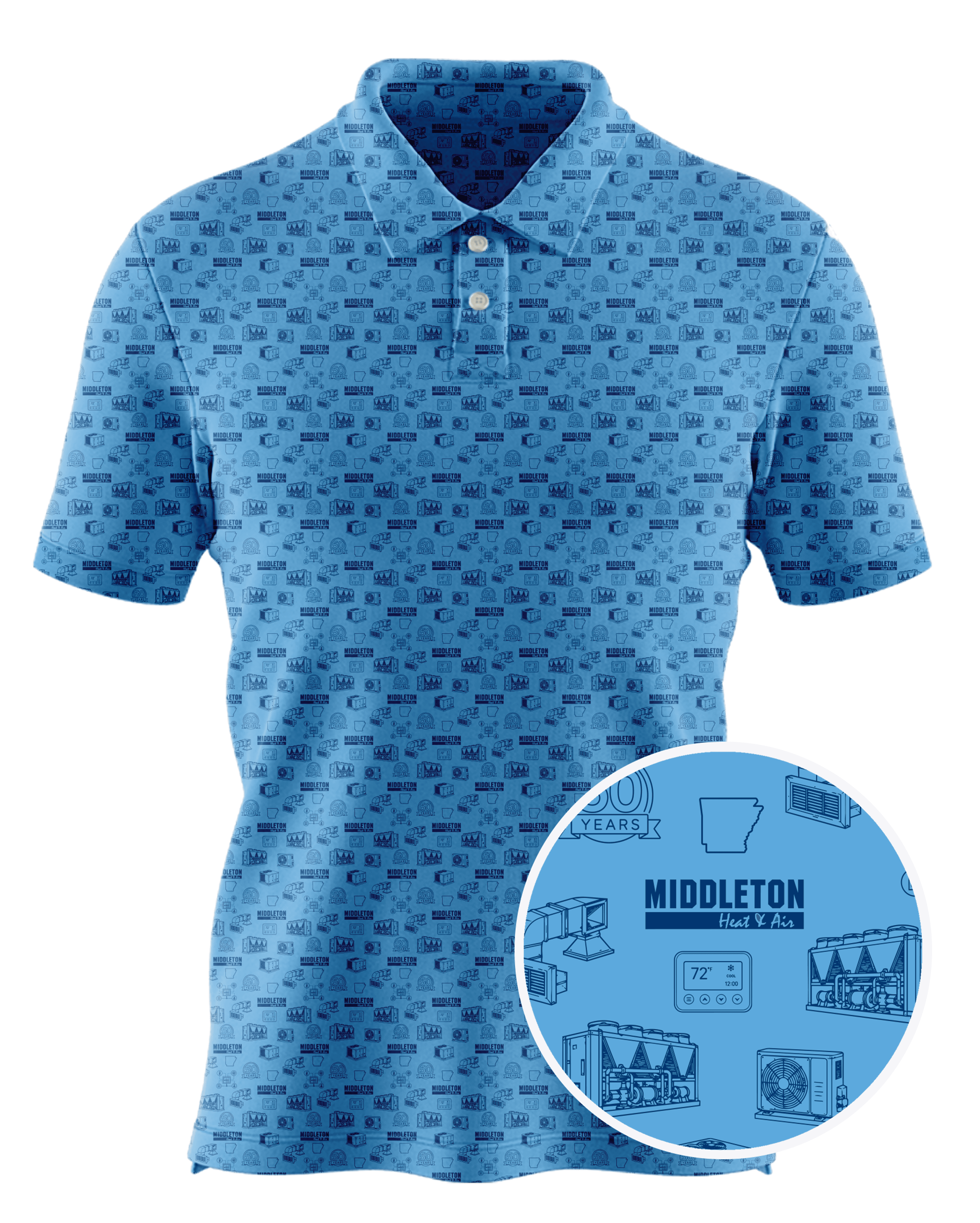 Middleton Heat & Air custom all-over print polo