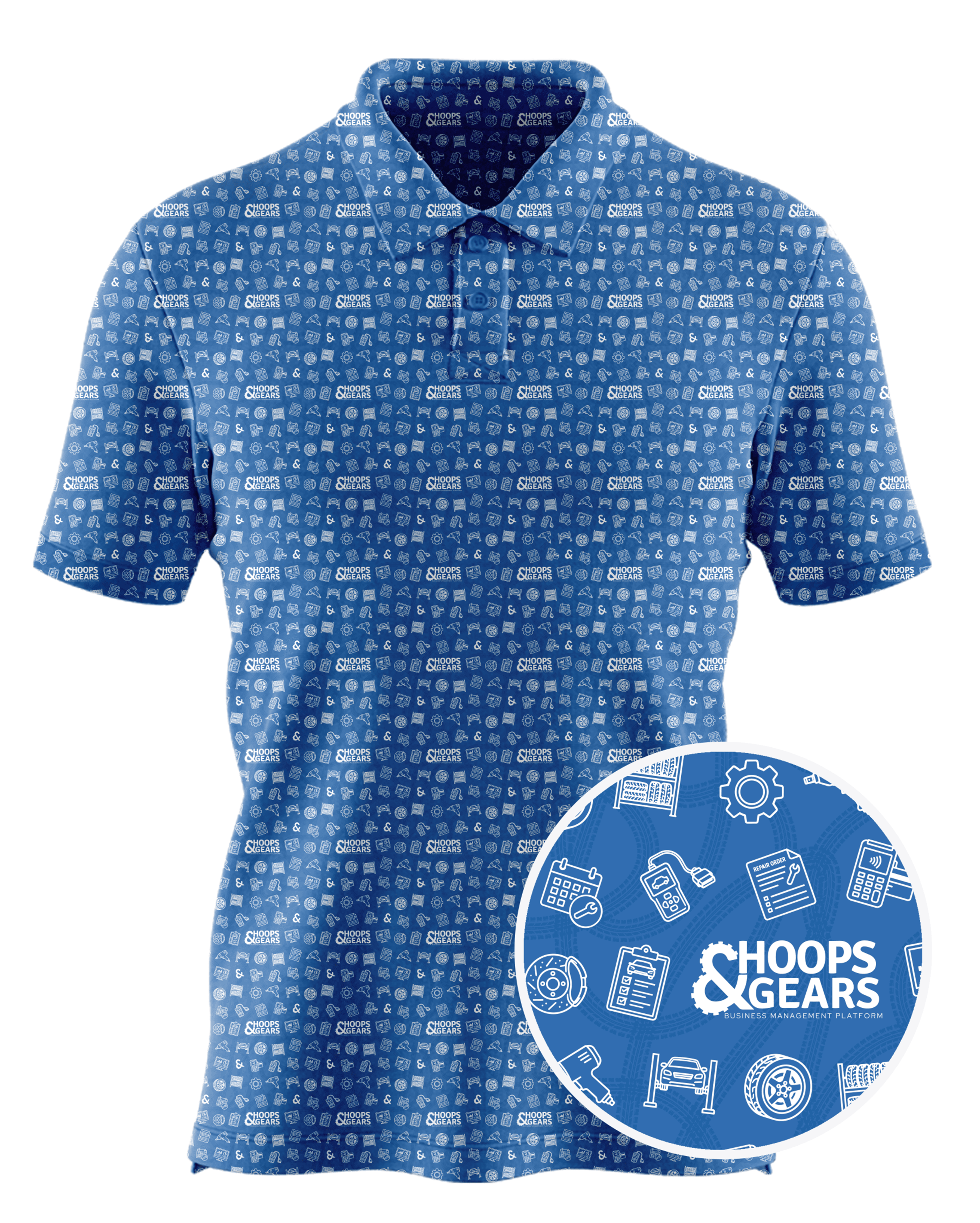Hoops & Gears custom all-over print polo