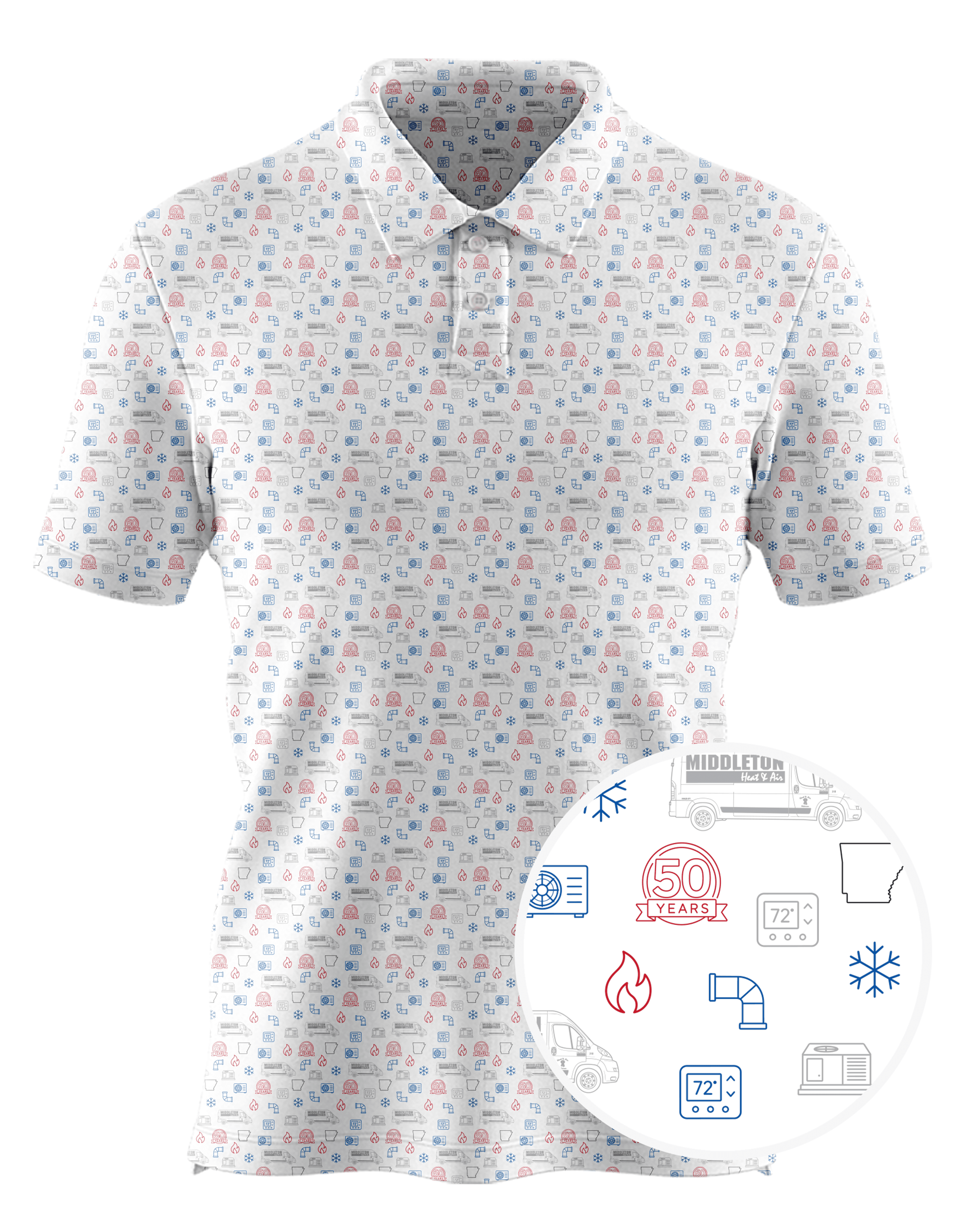 Middleton Heat & Air custom all-over print polo