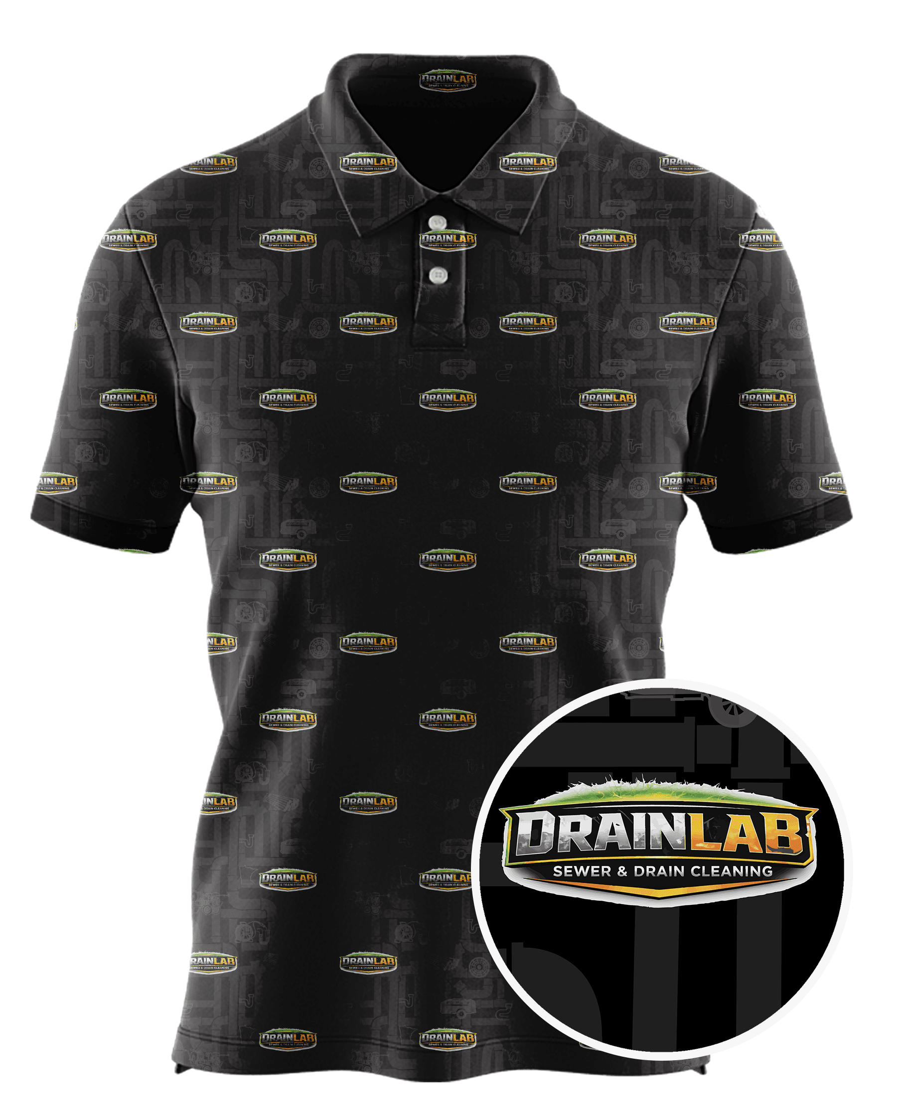 Drain Lab Services custom all-over print polo