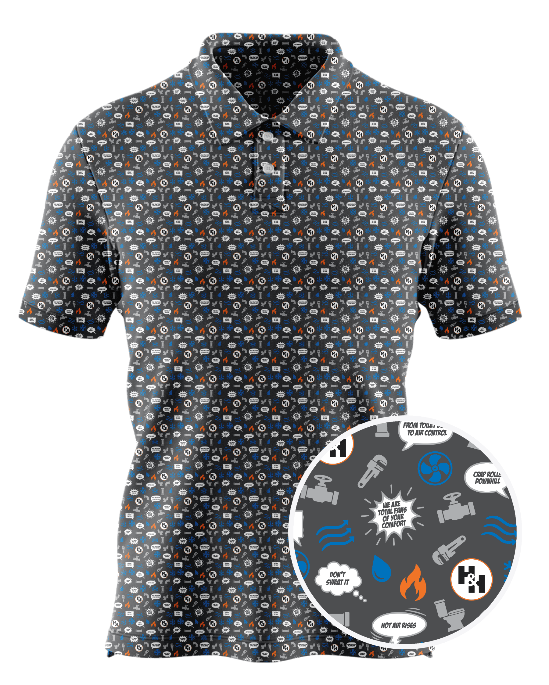H&H Mechanical, LLC custom all-over print polo