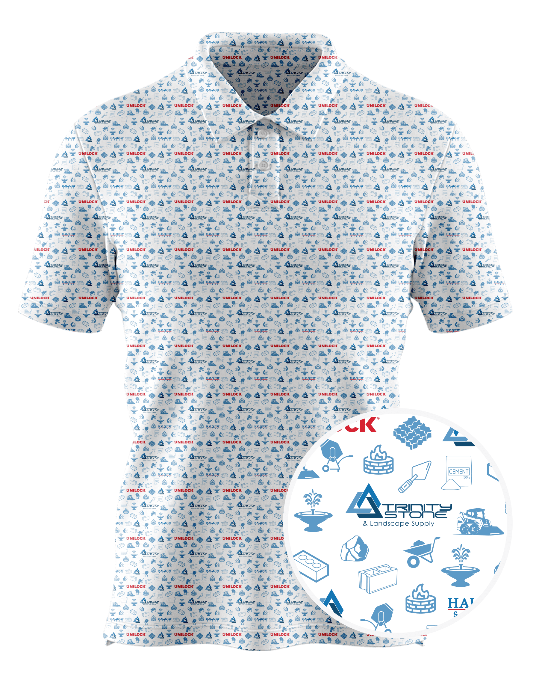 Trinity Stone & Landscape Supply custom all-over print polo