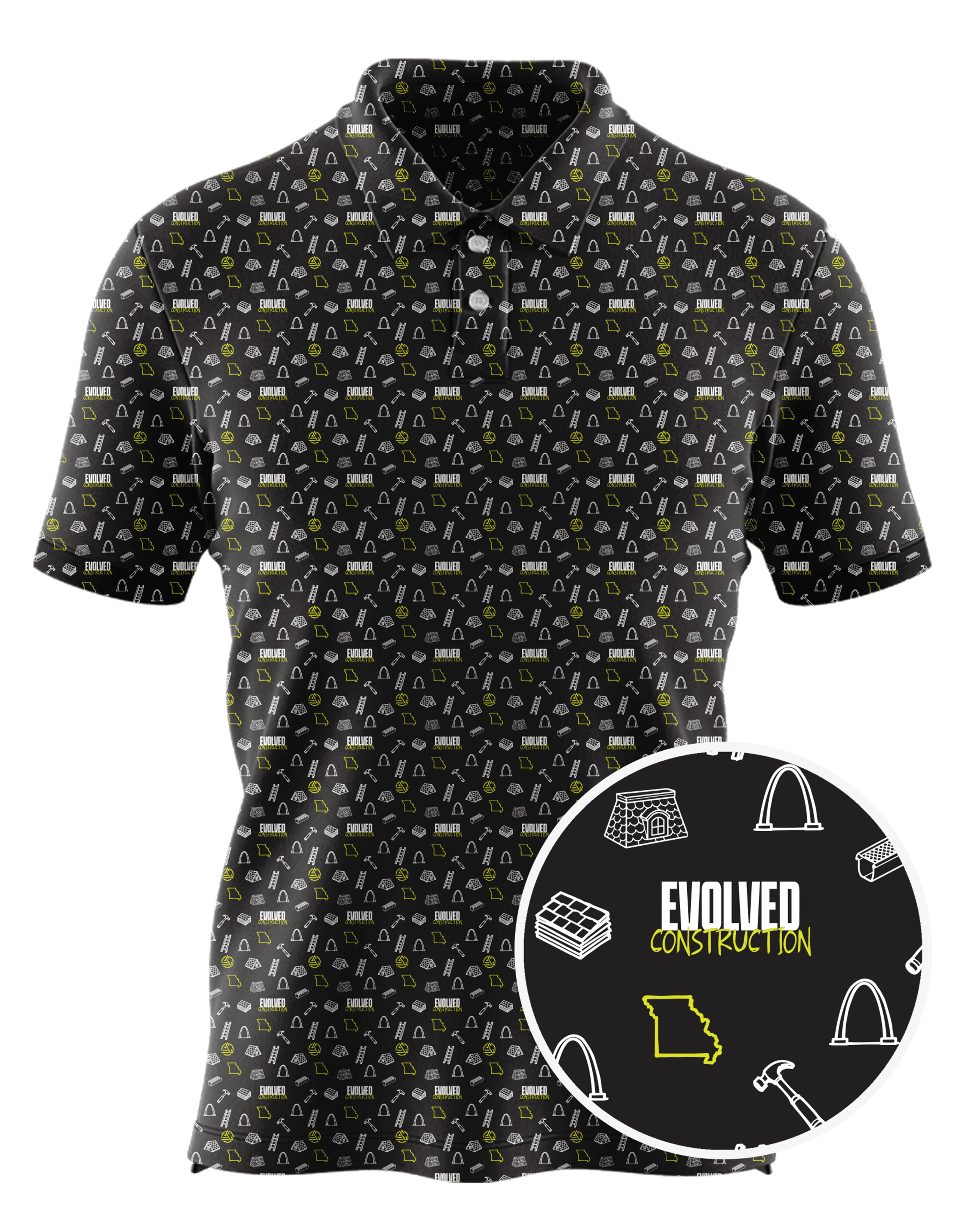 Evolved Construction custom all-over print polo