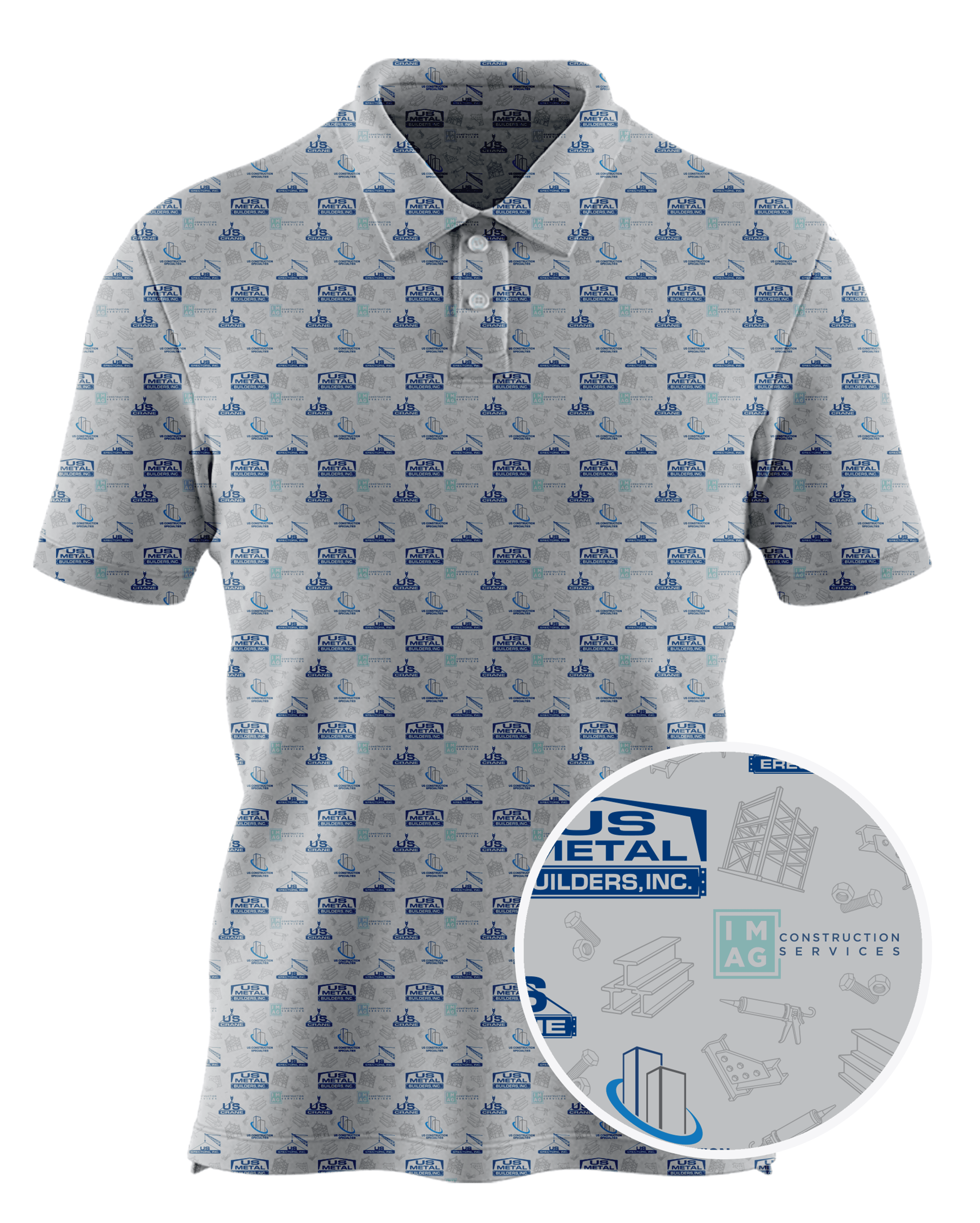 US Erectors, Inc. custom all-over print polo