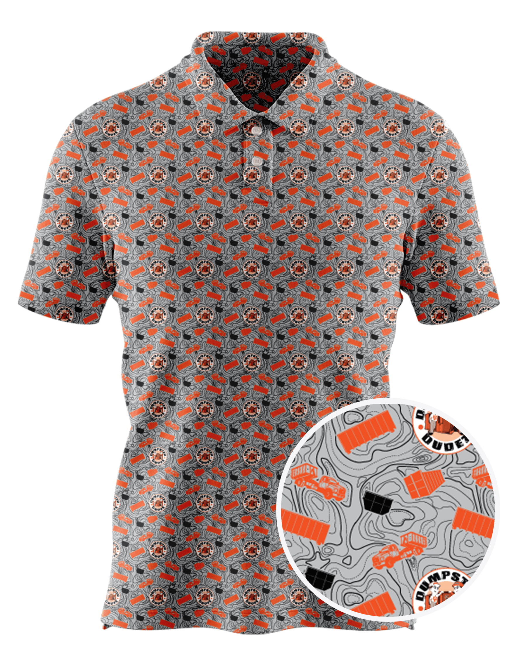 Dumpster Dudez custom all-over print polo