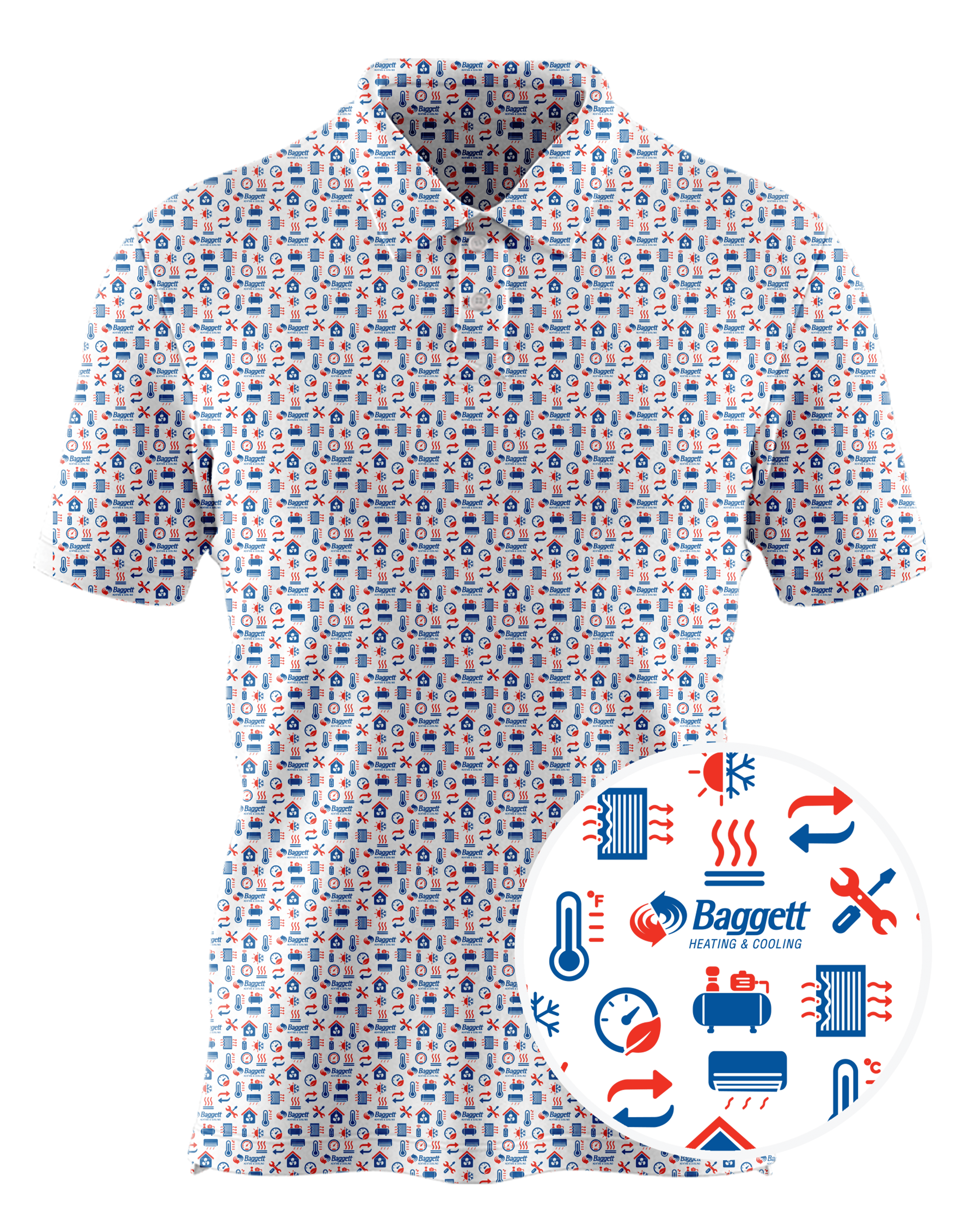 Baggett Heating and Cooling, Inc. custom all-over print polo