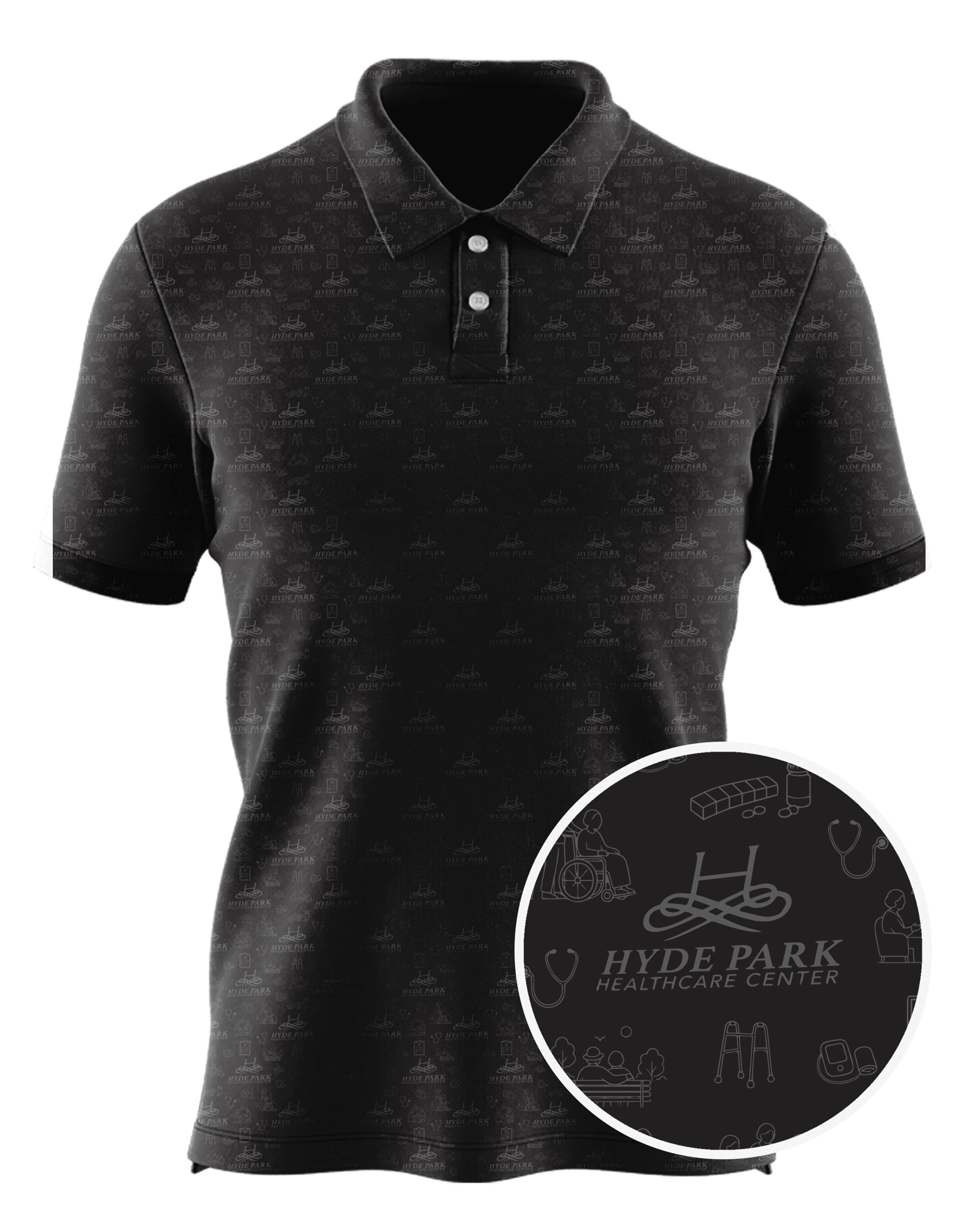Hyde Park Healthcare Center custom all-over print polo