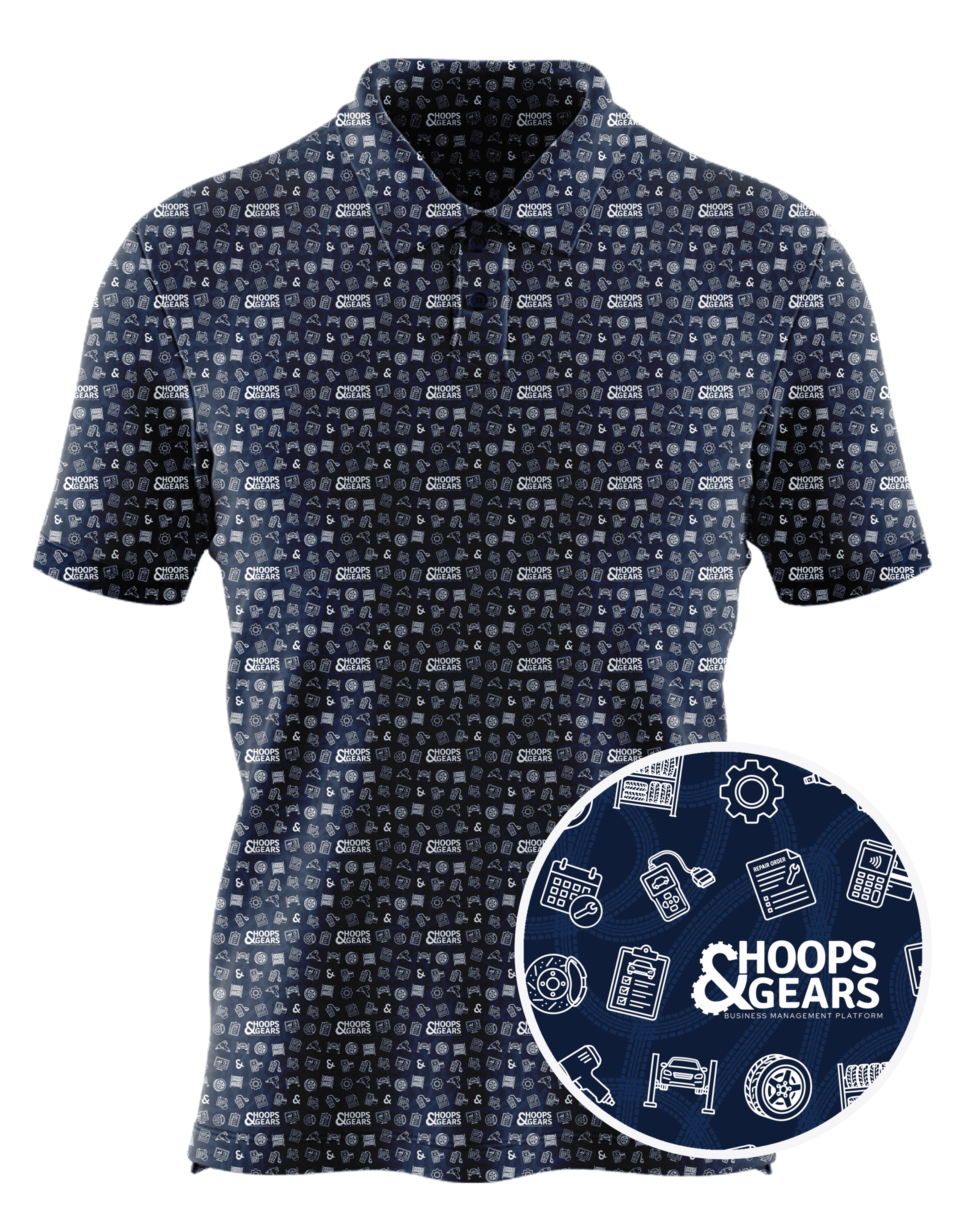 Hoops & Gears custom all-over print polo