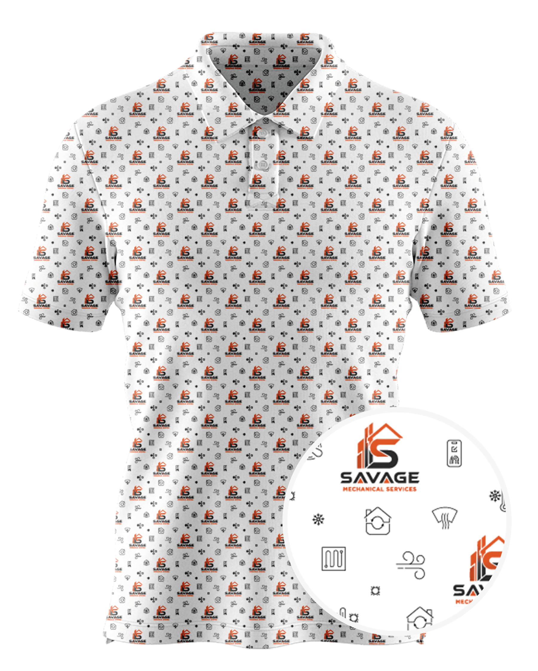Integrity Roofing custom all-over print polo