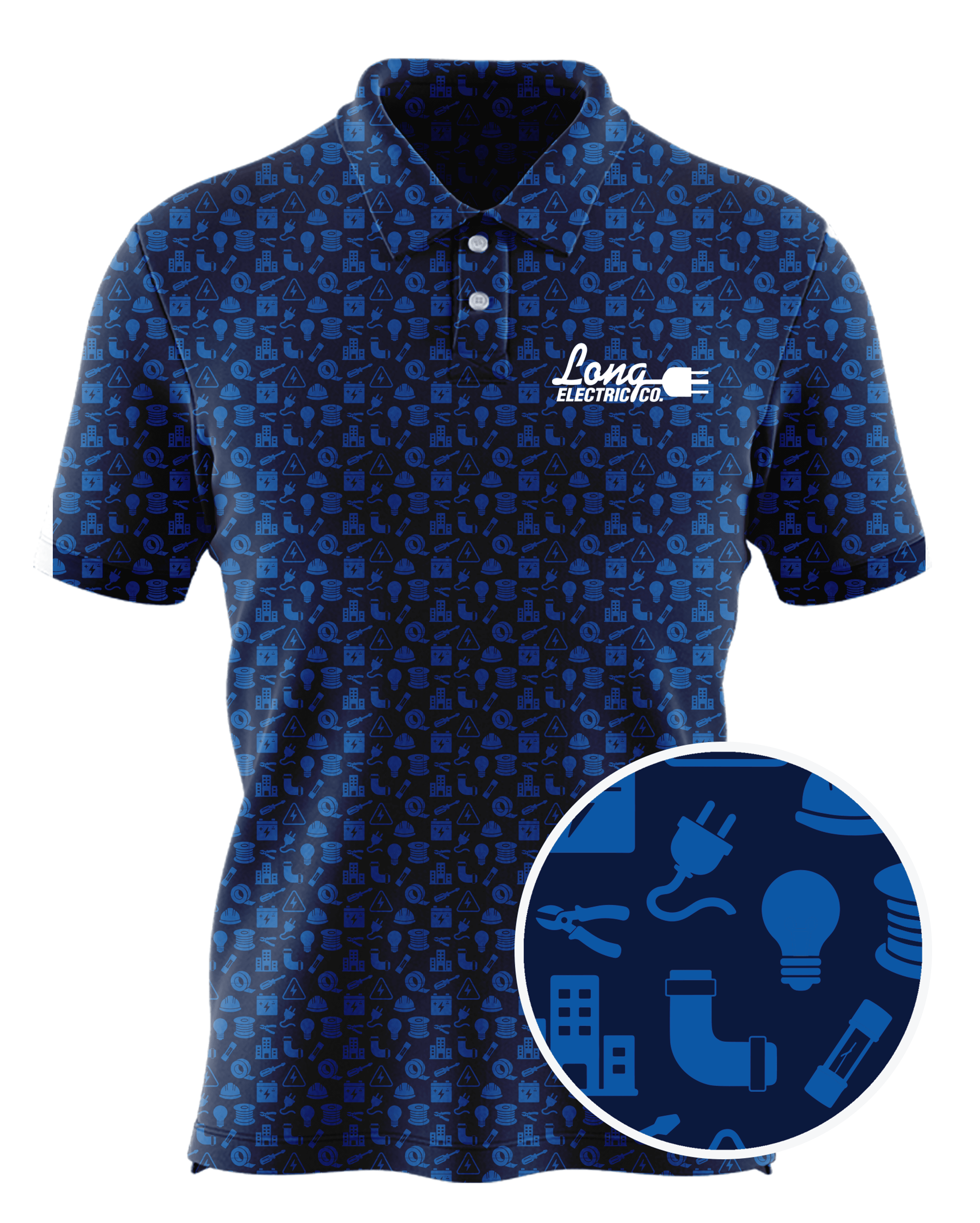 Long Electric Co custom all-over print polo