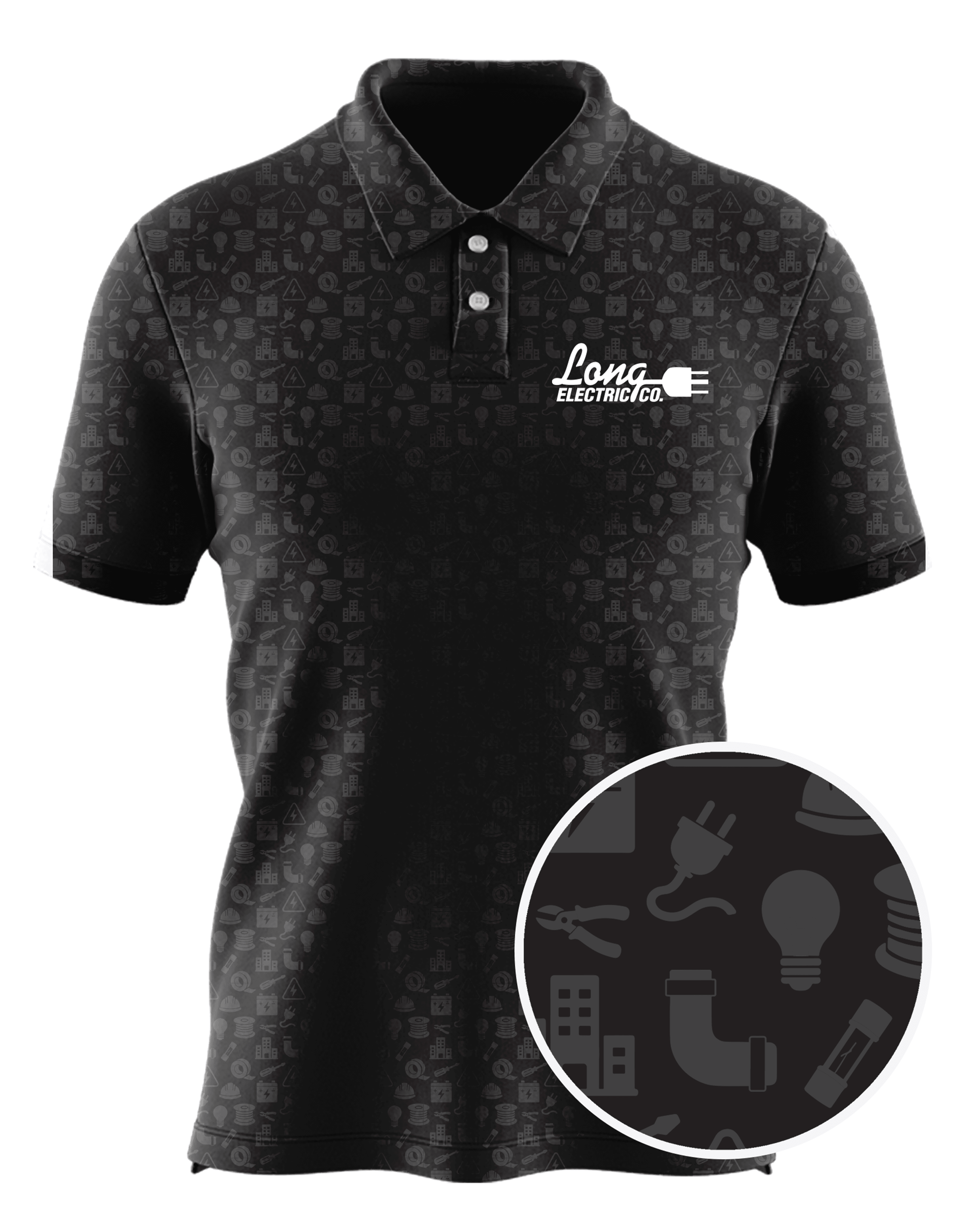 Long Electric Co custom all-over print polo