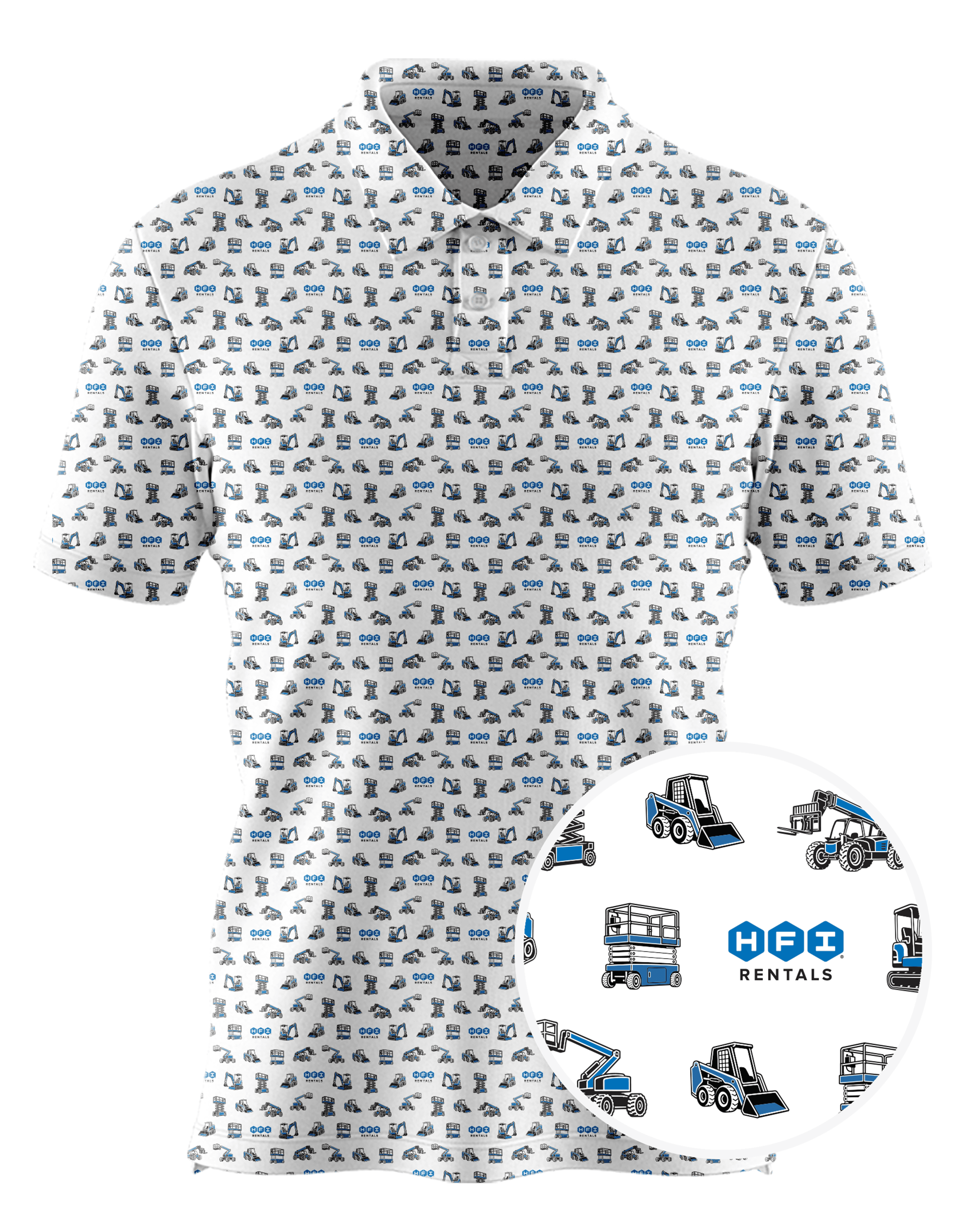 HFI Rentals custom all-over print polo