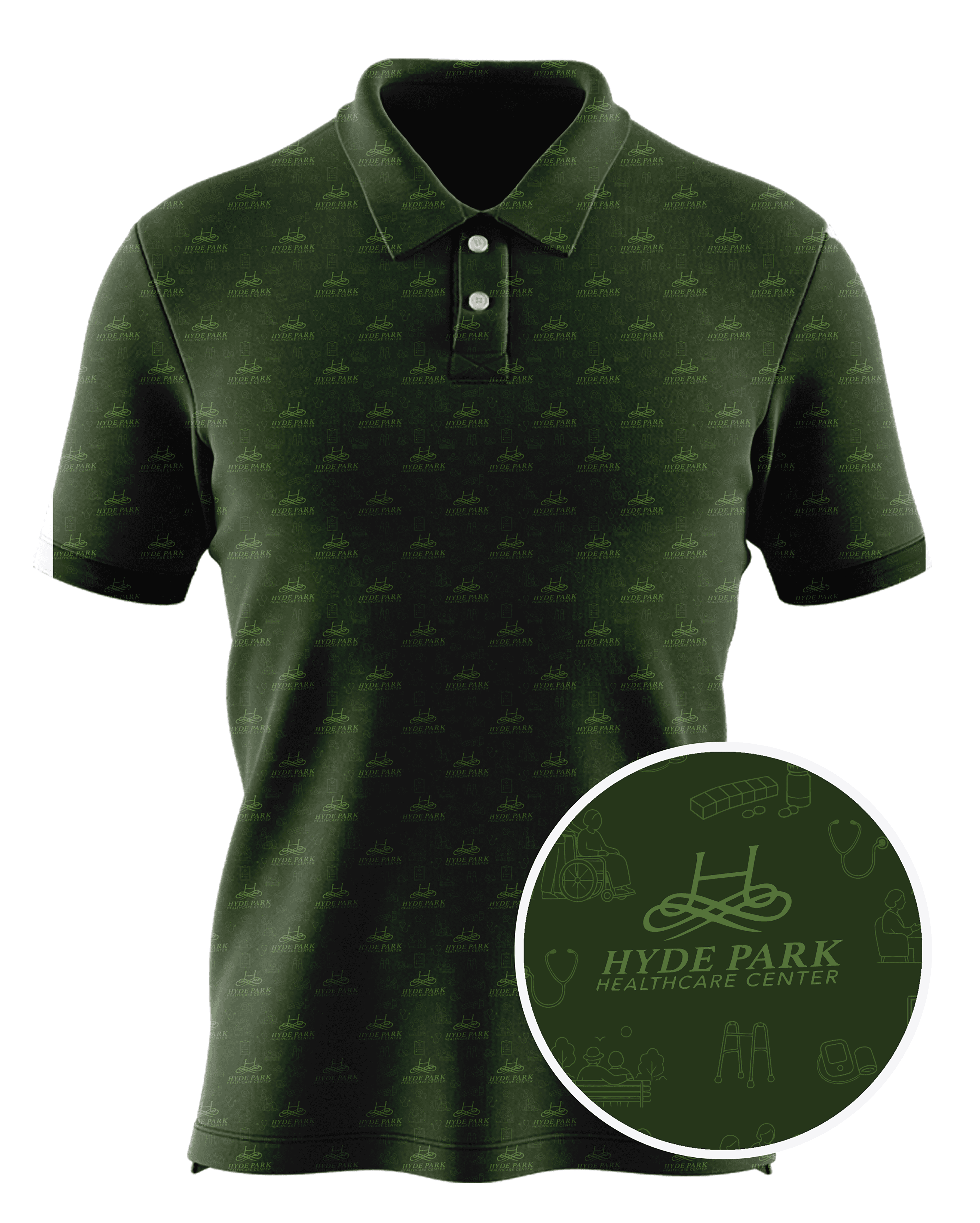 Hyde Park Healthcare Center custom all-over print polo