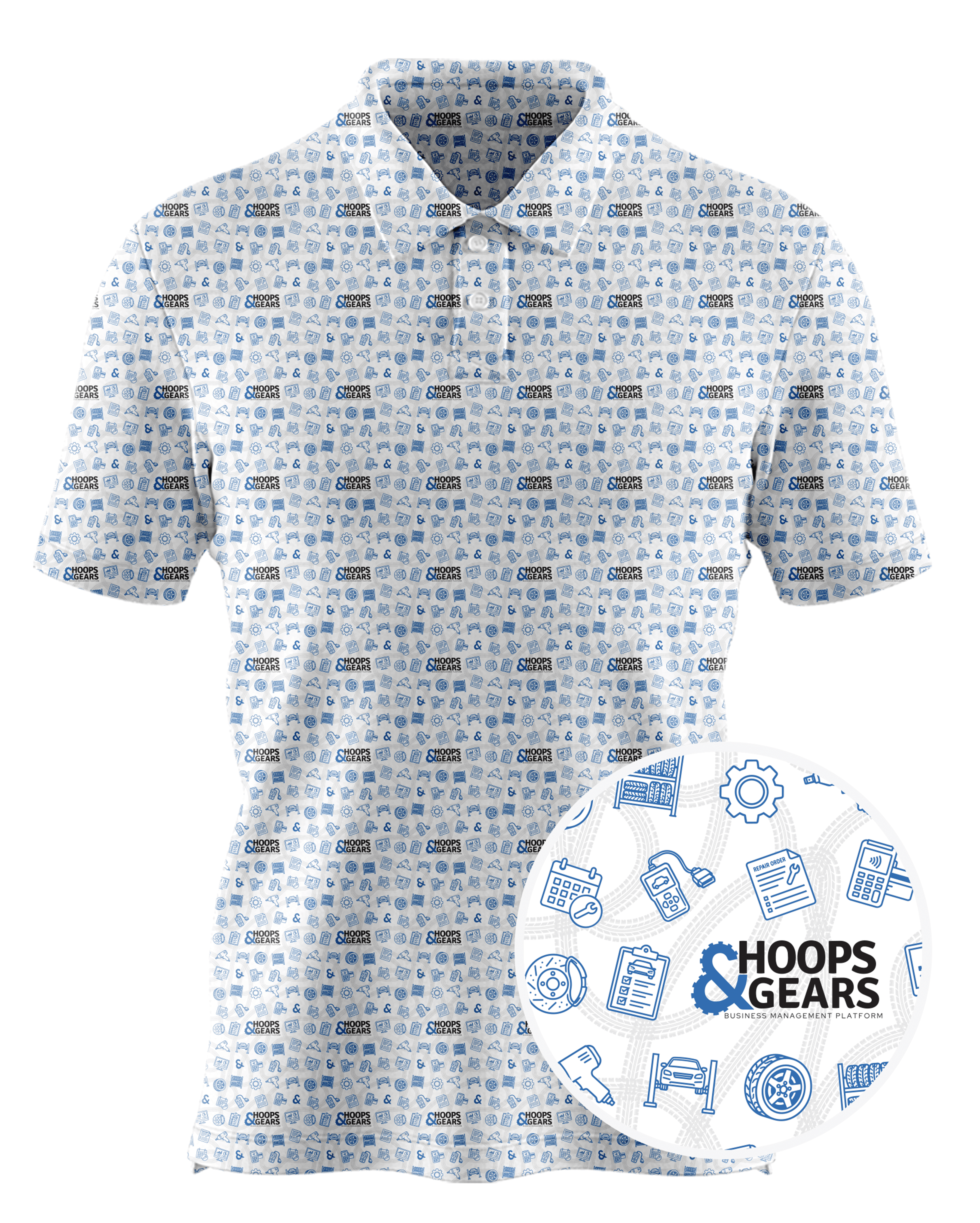 Hoops & Gears custom all-over print polo